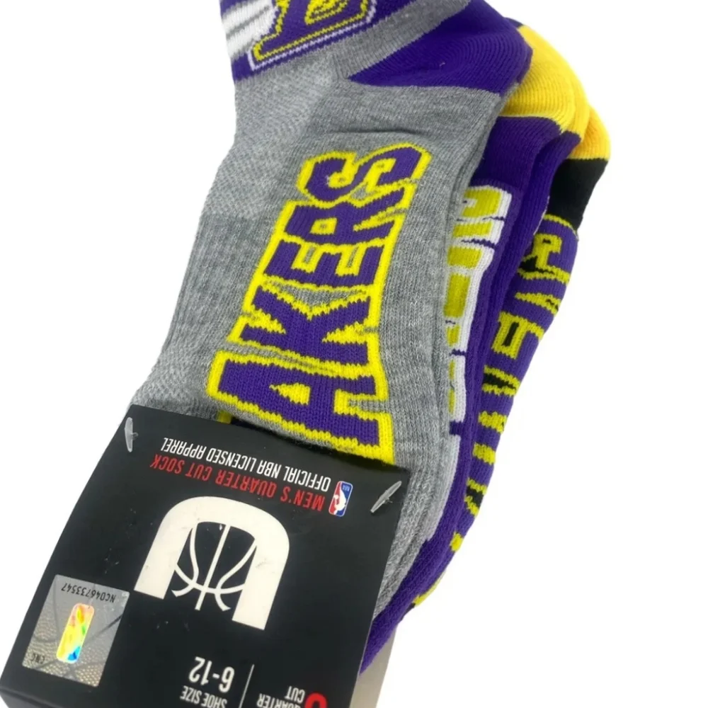LA Lakers NBA Socks Men's Shoe Size 6-12 Pack Of 3 1/4 Cut - Picture 2 of 11